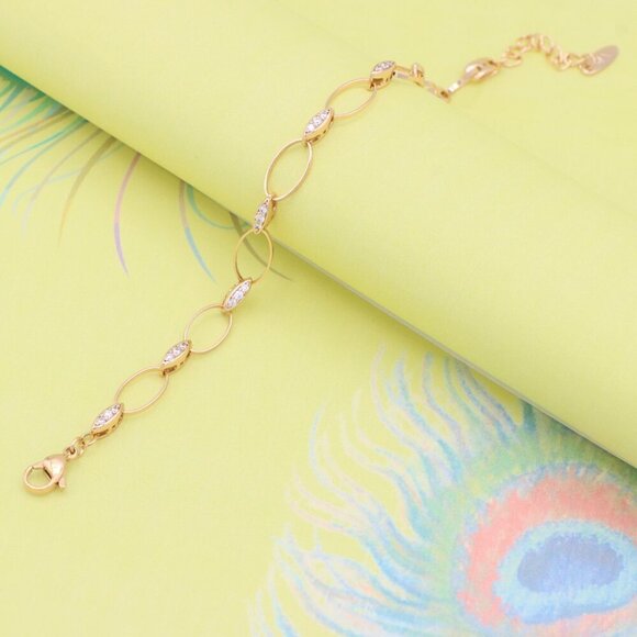 "Elegant Oval Link Rose Gold Bracelet with Sparkling Accents, XPBL0916 - Picture 6 of 11